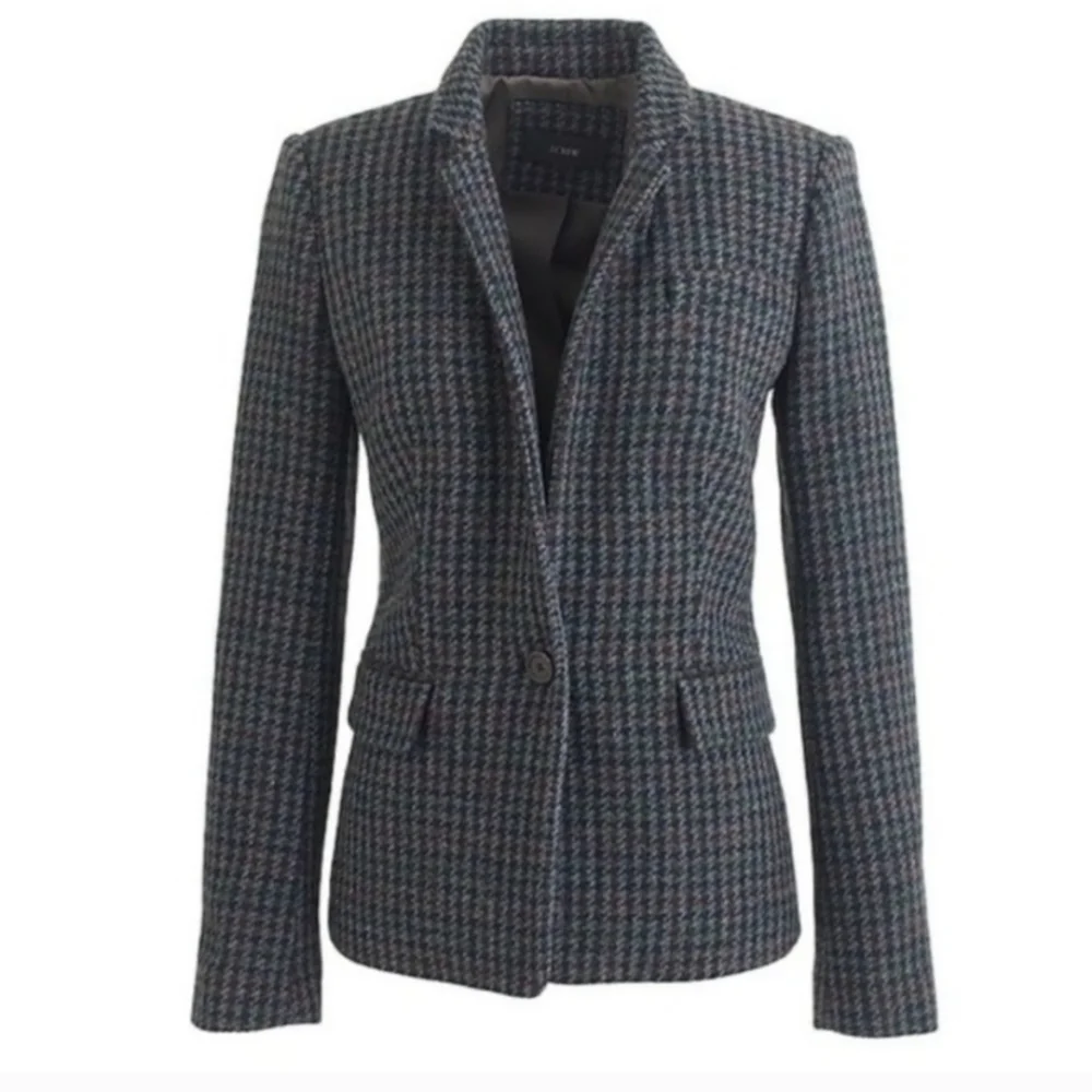 J. Crew. Houndstooth Regent Wool Blazer In Olive Amber Size 00